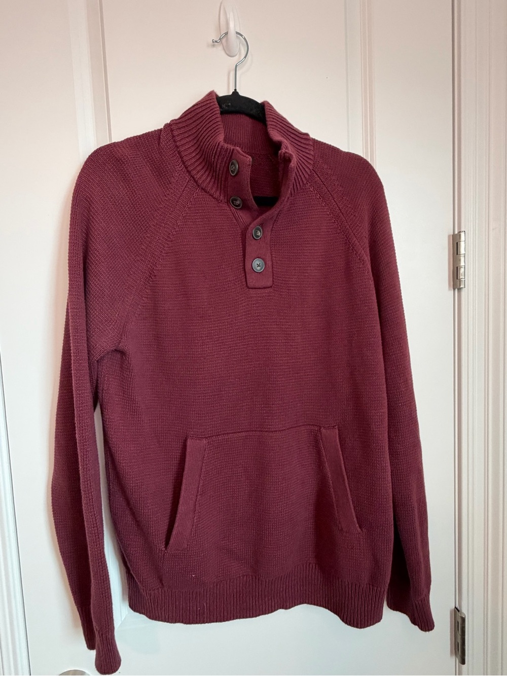 Men's Shawl Collar Button Pullover Sweater Burgundy Fall